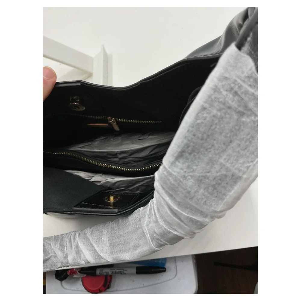 SeaGloca Black Faux Leather Hobo Shoulder Bag Large‎ NWT